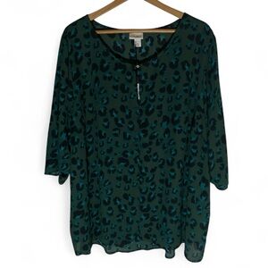 Z1- Ava Viv 3X New NWT Teal Leopard Print Blouse